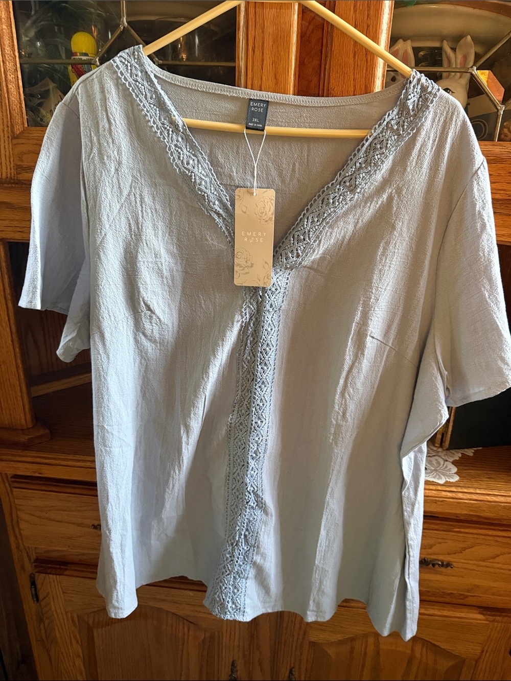 Emery Rose Light Blue Lace-Trim V-Neck Blouse brand new with tags 3Xl